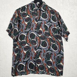 Vintage Surprise 100% Silk Abstract Geometric Short Sleeve Button Down Shirt M